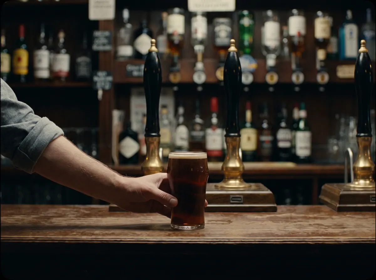 A pint being poured at a pub bar